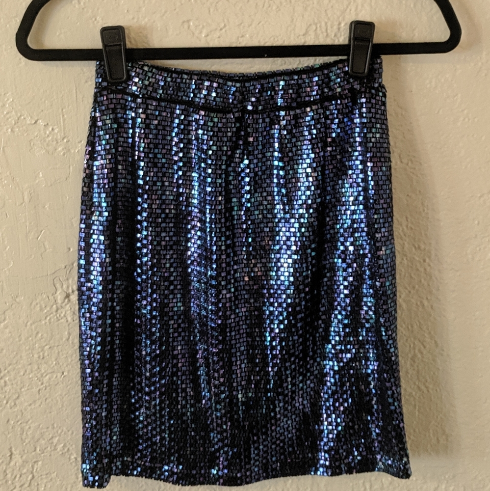 90s VTG Blue sequins tube skirt - Picture 3 of 6